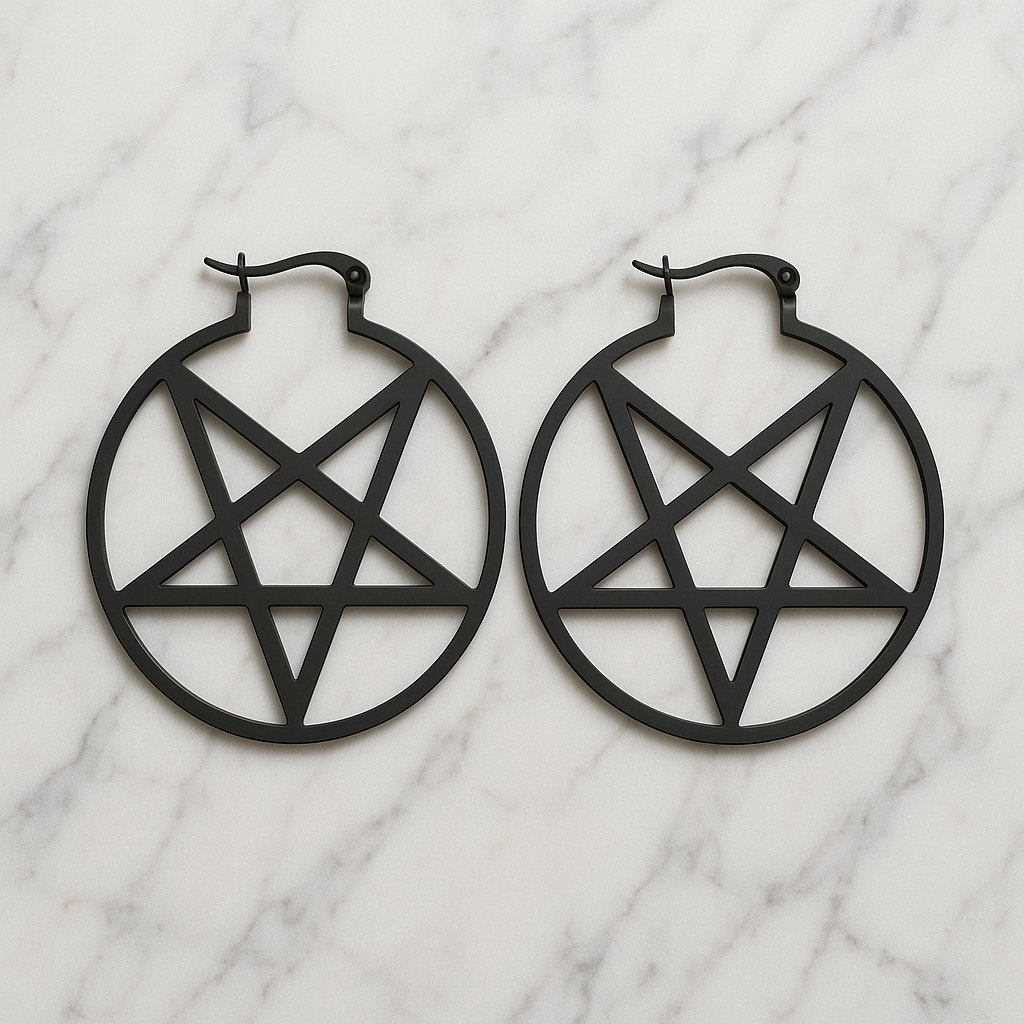 New Black Goth Pentagram Hoop Earrings Gothic Bae Pastel Wicca Witch Pentacle